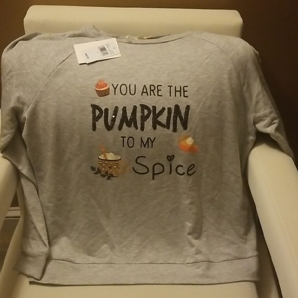 Gray Long Sleeve Tee - Pumpkin Spice Design